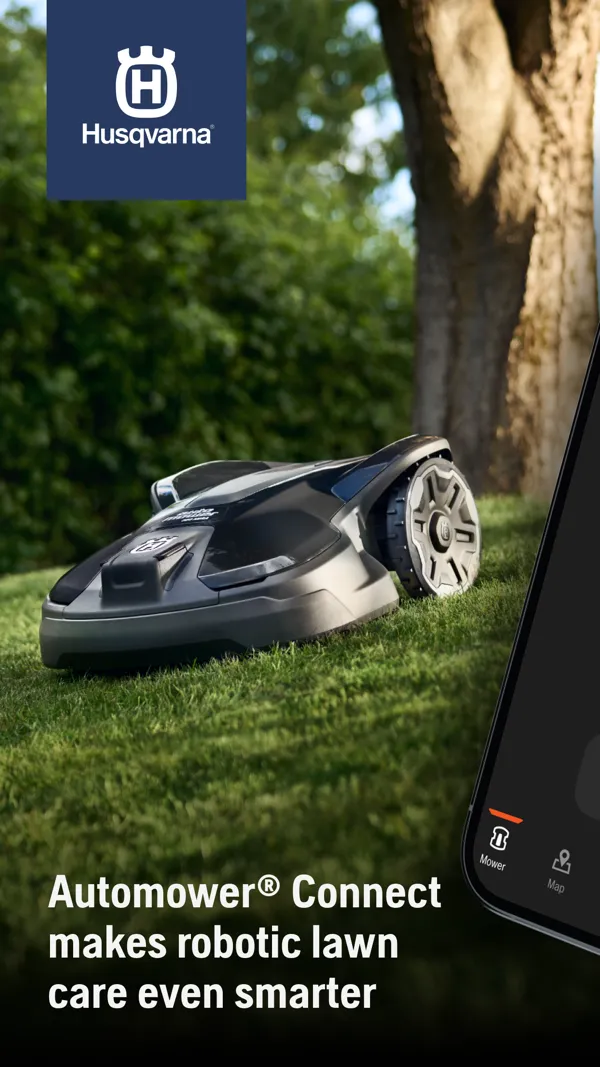 Immagine di apertura della scheda store, con l'Automower in giardino accanto al nome dell'app