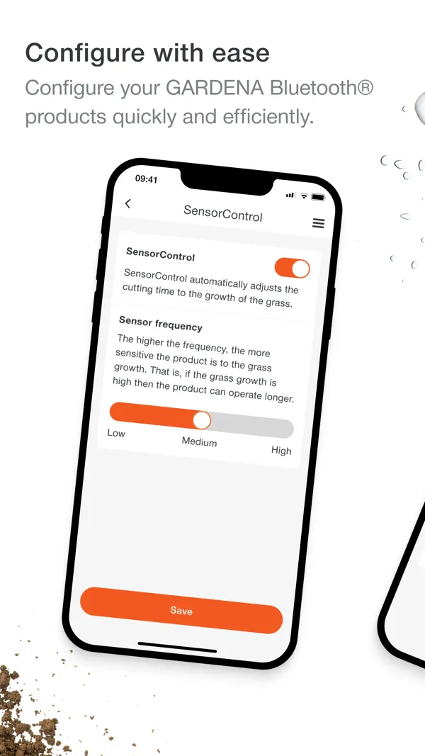 Impostazioni SensorControl, dove la frequenza del sensore regola il tempo di taglio sulla crescita dell'erba