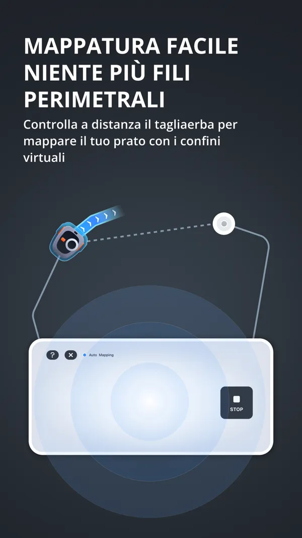Mappatura del prato guidando il robot a distanza per tracciare i confini virtuali